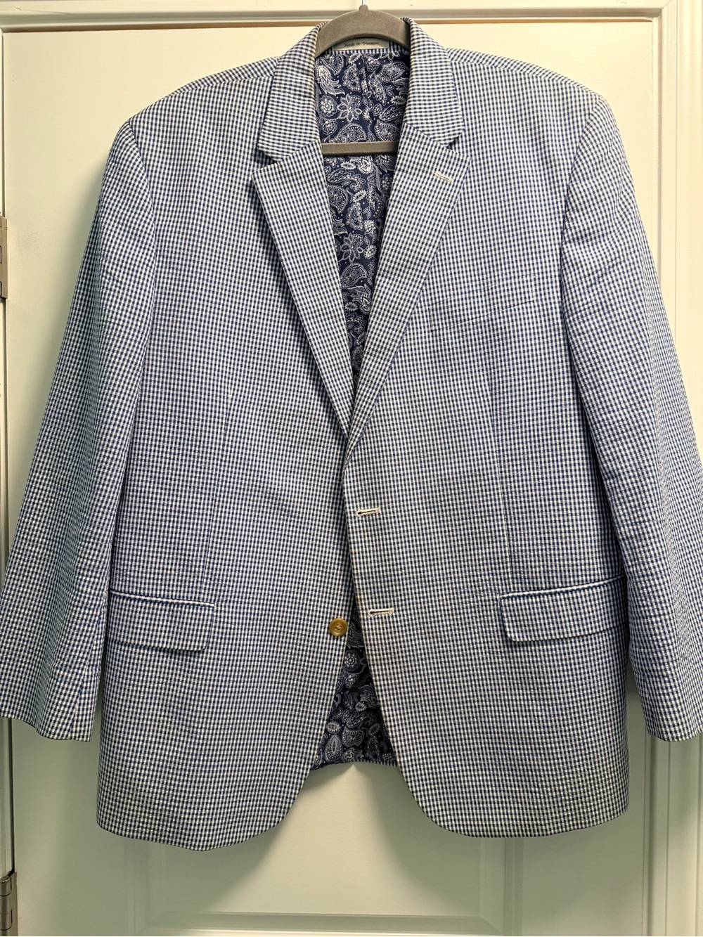 Chaps Blue and White Gingham Sport Coat with Paisley Lining